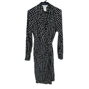 Max Mara Silk Wrap Waist Dress Women Size 6 2 piece polka dot black white